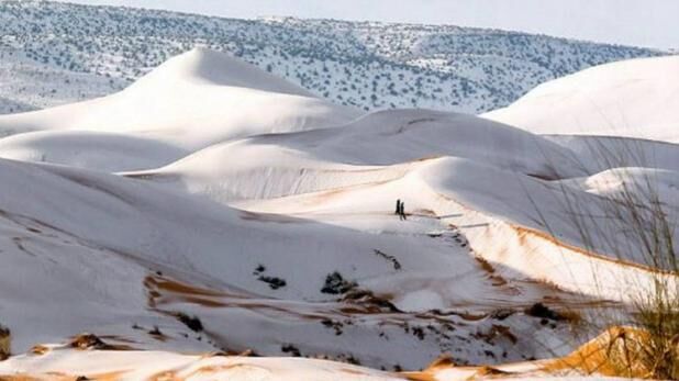 दुनिया के सबसे गर्म मरुस्थल सहारा में बर्फबारी, सफेद हुई लाल रेत