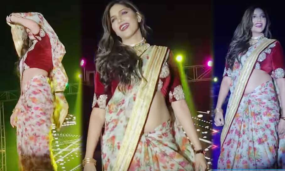 साड़ी पहनकर स्टेज शो करने पहुंची सपना चौधरी,