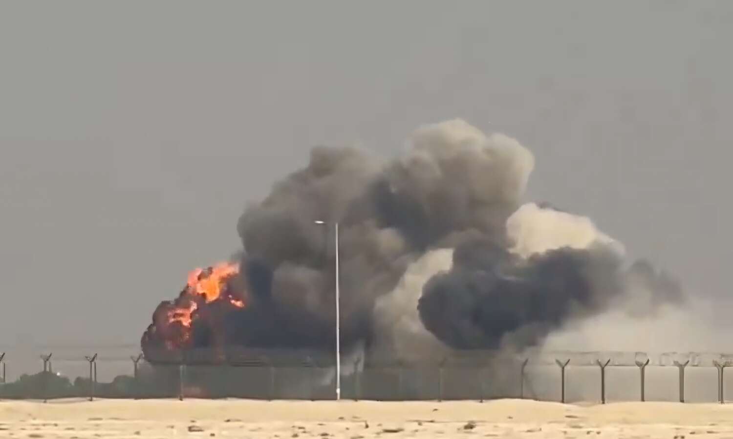 Indian Air Force Tejas fighter jet engulfed in flames after crash during Dubai Air Show demo flight at Al Maktoum Airport