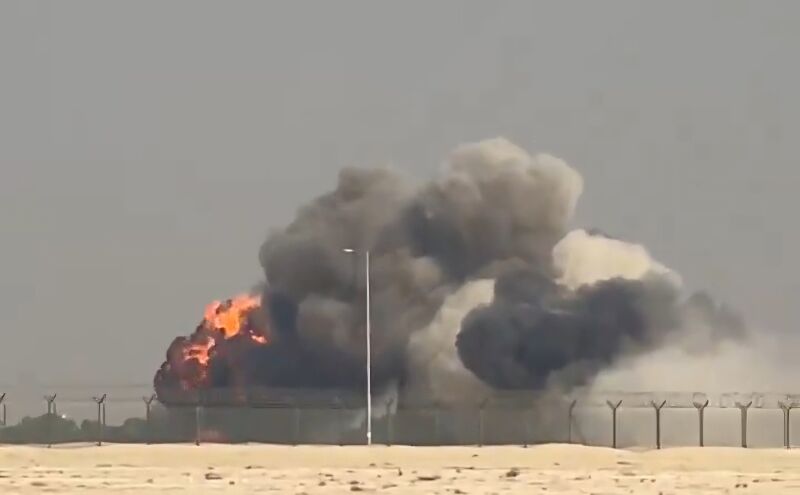 Indian Air Force Tejas fighter jet engulfed in flames after crash during Dubai Air Show demo flight at Al Maktoum Airport
