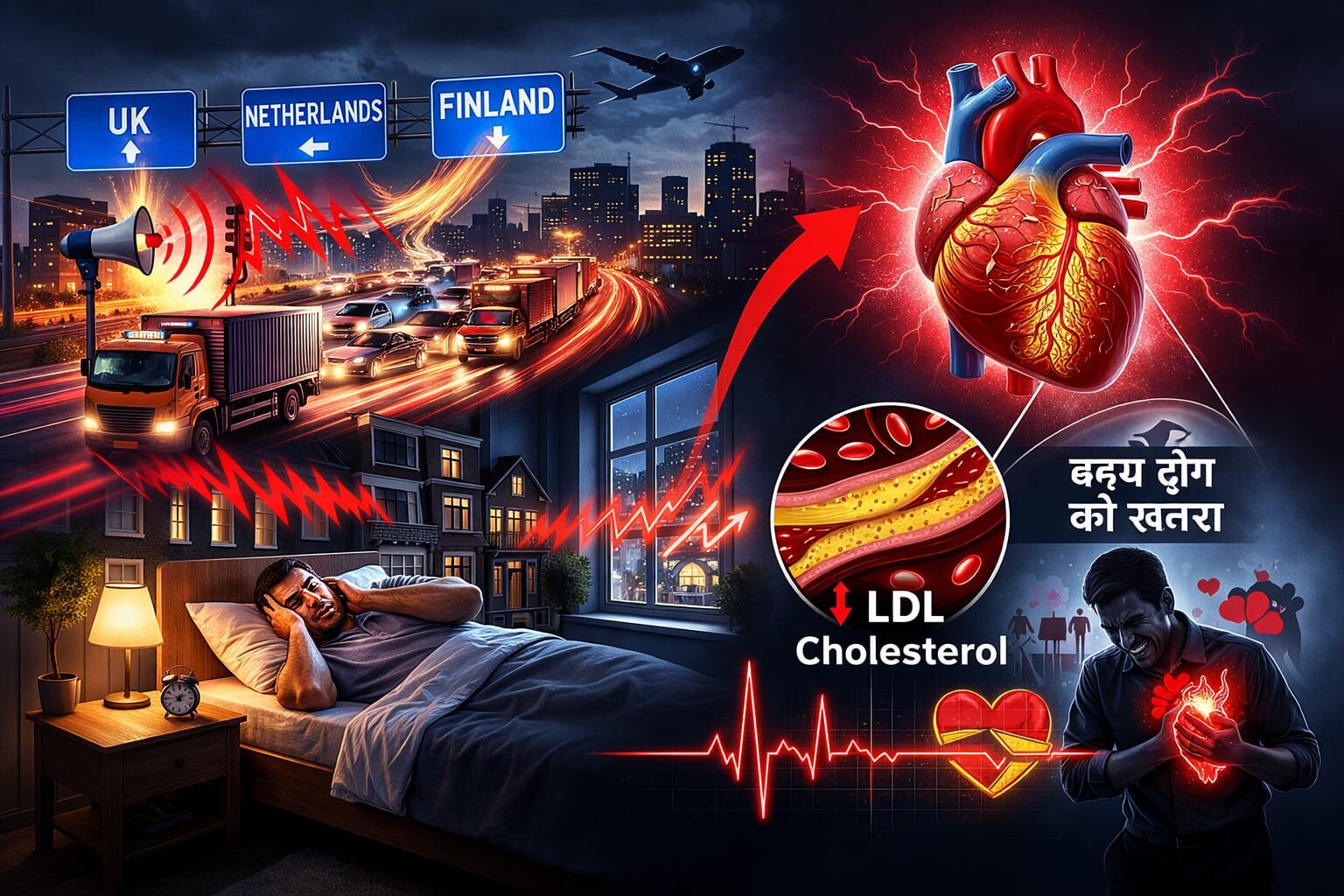 रात का ट्रैफिक शोर बढ़ा रहा कोलेस्ट्रॉल, दिल की बीमारी का खतरा रात का ट्रैफिक शोर बढ़ा रहा कोलेस्ट्रॉल, दिल की बीमारी का खतरा