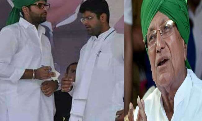 चौटला परिवार की कलह: दुष्‍यंत व दिग्विजय की दादा आेमप्रकाश चौटाला से मुलाकात