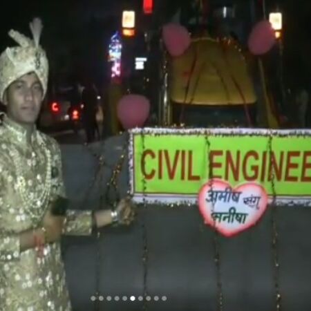 इंजीनियर दूल्हा, अपनी शादी में घोड़ी की जगह जेसीबी से पहुंचा...